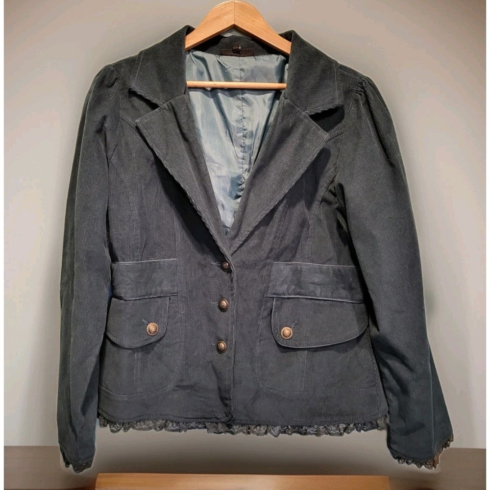 Vtg The Pyramid Collection Hunter Green Corduroy Cottagecore Lined Blazer Sz L